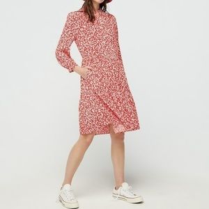 J Crew Red Shirtdress in Tossed Bouquet Print Sz XXS Floral